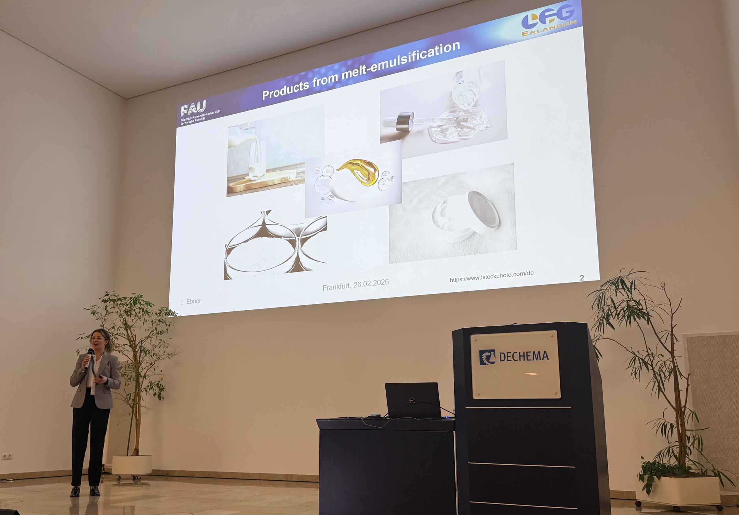 plenary lecture of Leah Ebner on melt emulsification at the DECHEMA Annual Meeting Interfacial Systems and Processes at Frankfurt